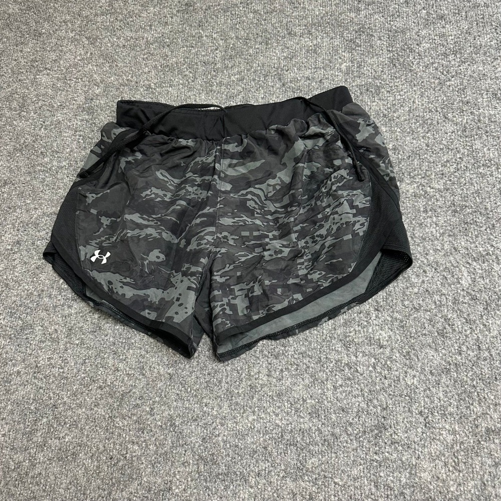 Under Armour Shorts Womens Size M Grey Camo Heatgear Loose Fit Athletic Running